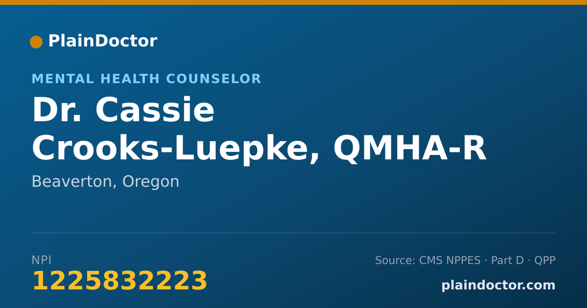 Shareable card for Cassie Crooks-Luepke, QMHA-R - Mental Health Counselor, Beaverton, OR