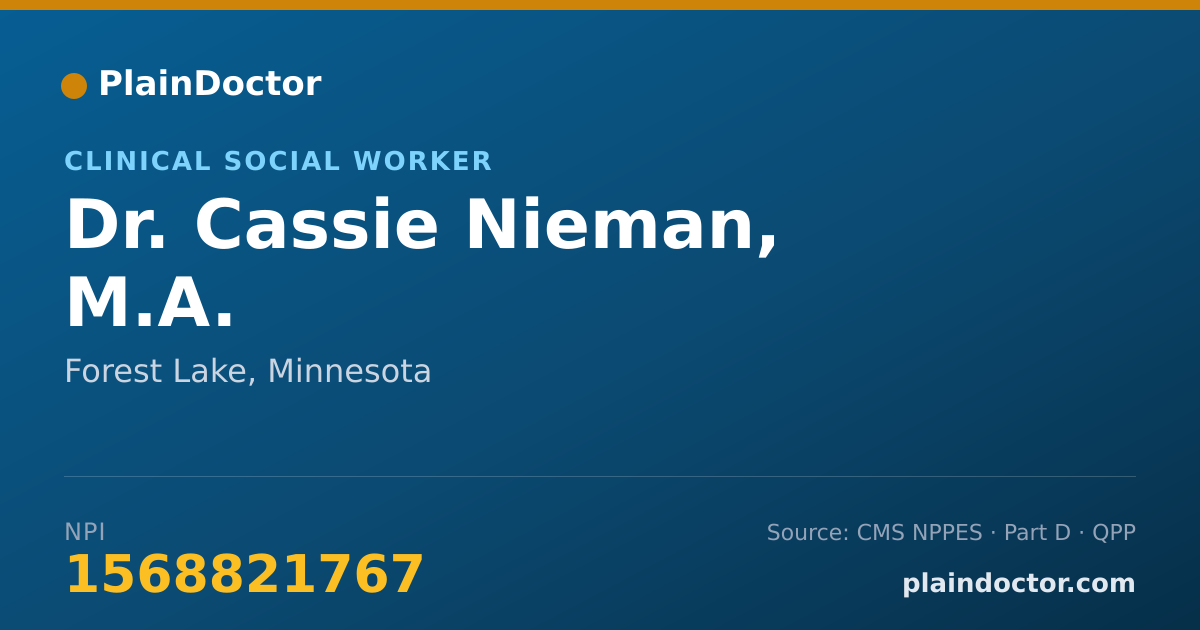 Shareable card for Cassie Nieman, M.A. - Clinical Social Worker, Forest Lake, MN