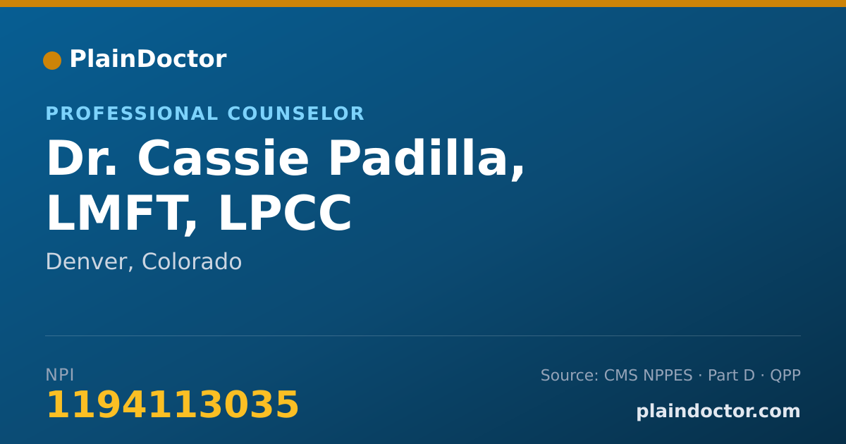 Shareable card for Cassie Padilla, LMFT, LPCC - Professional Counselor, Denver, CO