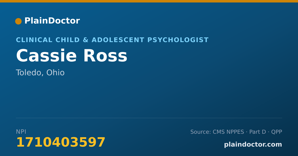 Shareable card for Cassie Ross - Clinical Child & Adolescent Psychologist, Toledo, OH