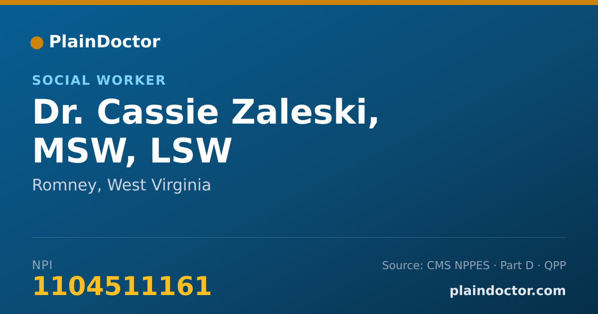 Shareable card for Cassie Zaleski, MSW, LSW - Social Worker, Romney, WV
