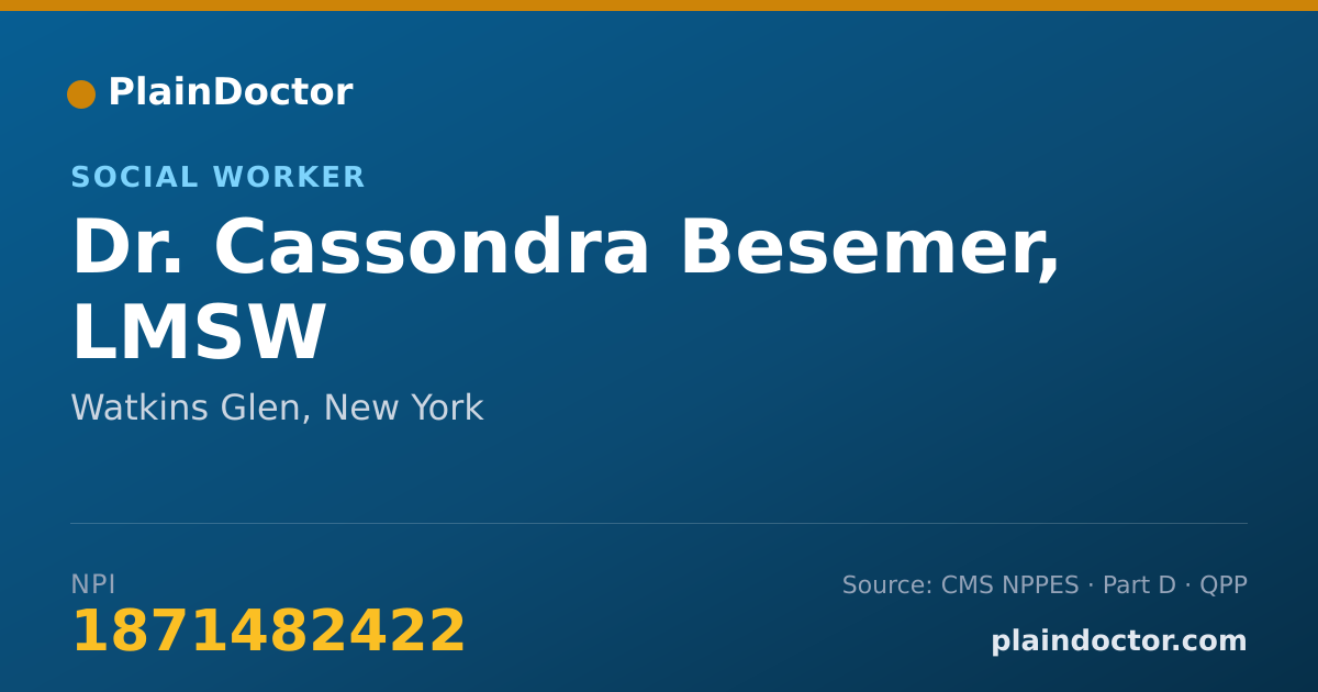 Shareable card for Cassondra Besemer, LMSW - Social Worker, Watkins Glen, NY