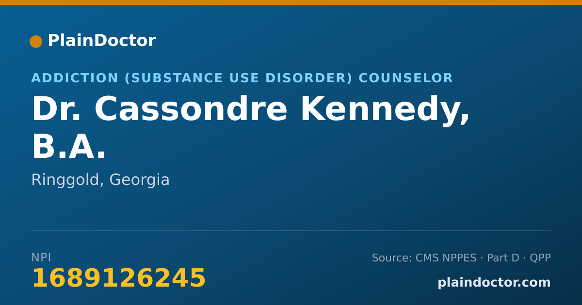 Shareable card for Cassondre Kennedy, B.A. - Addiction (Substance Use Disorder) Counselor, Ringgold, GA