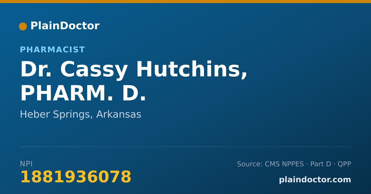 Shareable card for Cassy Hutchins, PHARM. D. - Pharmacist, Heber Springs, AR