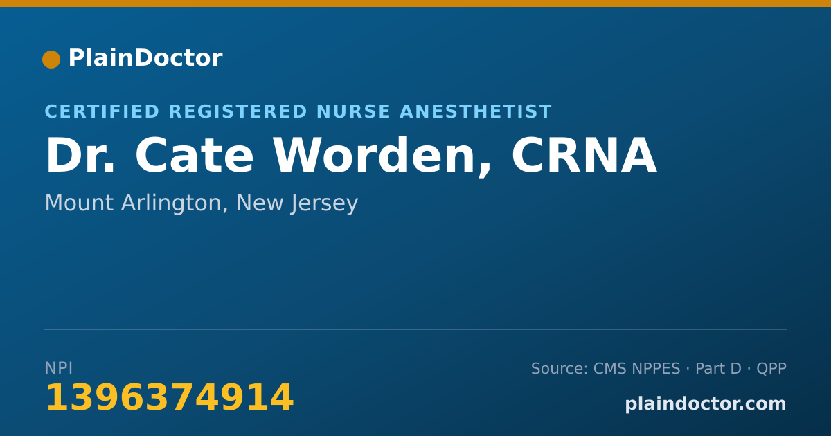 Shareable card for Cate Worden, CRNA - Certified Registered Nurse Anesthetist, Mount Arlington, NJ