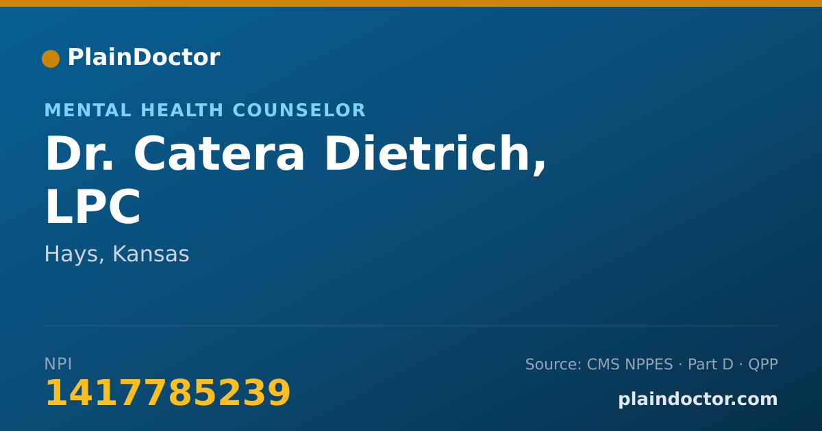 Shareable card for Catera Dietrich, LPC - Mental Health Counselor, Hays, KS