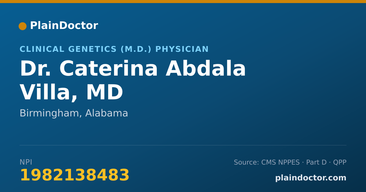 Shareable card for Caterina Abdala Villa, MD - Clinical Genetics (M.D.) Physician, Birmingham, AL