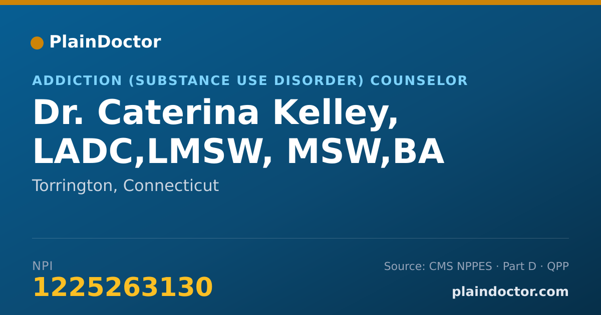 Shareable card for Caterina Kelley, LADC,LMSW, MSW,BA - Addiction (Substance Use Disorder) Counselor, Torrington, CT