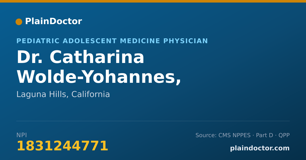 Shareable card for Catharina Wolde-Yohannes, A052811 - Pediatric Adolescent Medicine Physician, Laguna Hills, CA