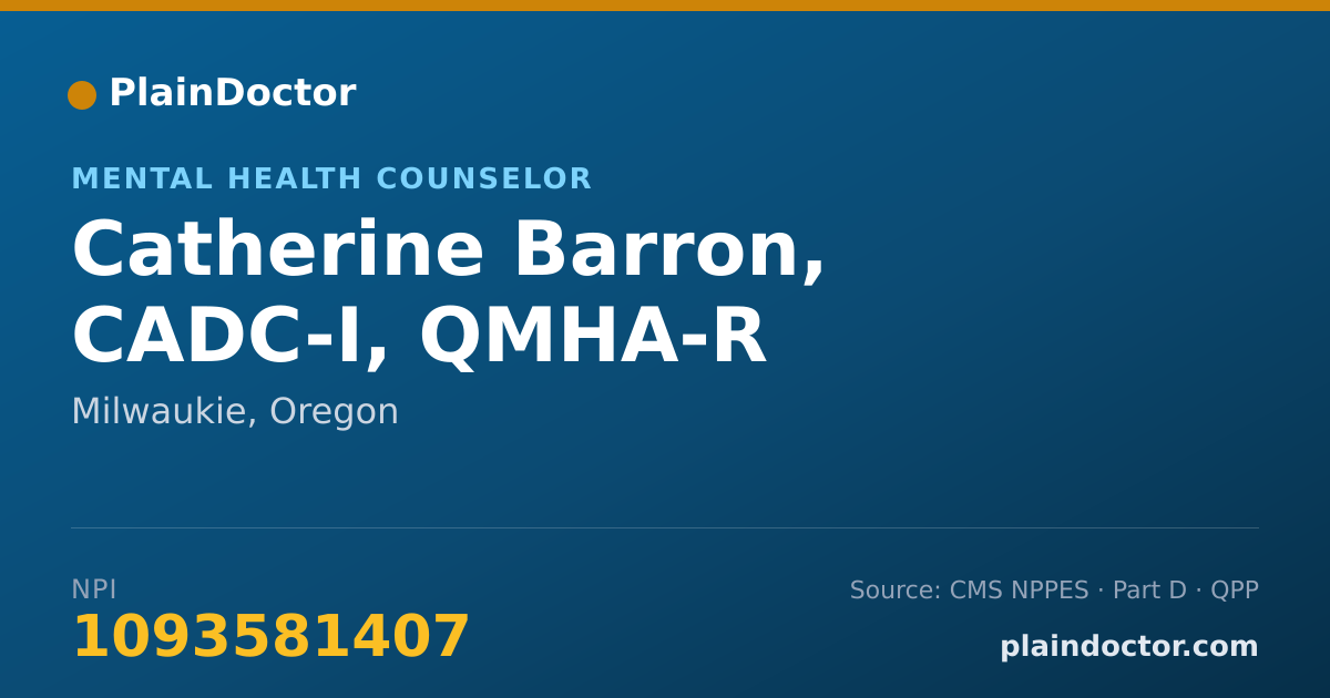 Shareable card for Catherine Barron, CADC-I, QMHA-R - Mental Health Counselor, Milwaukie, OR