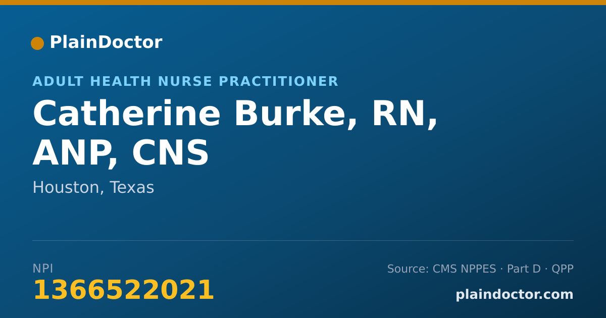 Shareable card for Catherine Burke, RN, ANP, CNS - Adult Health Nurse Practitioner, Houston, TX