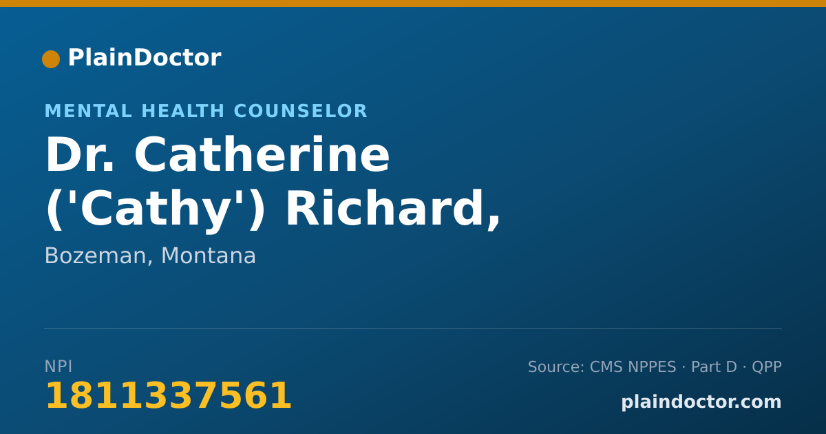 Shareable card for Catherine ('Cathy') Richard, J.D., M.S., L.C.P.C. - Mental Health Counselor, Bozeman, MT