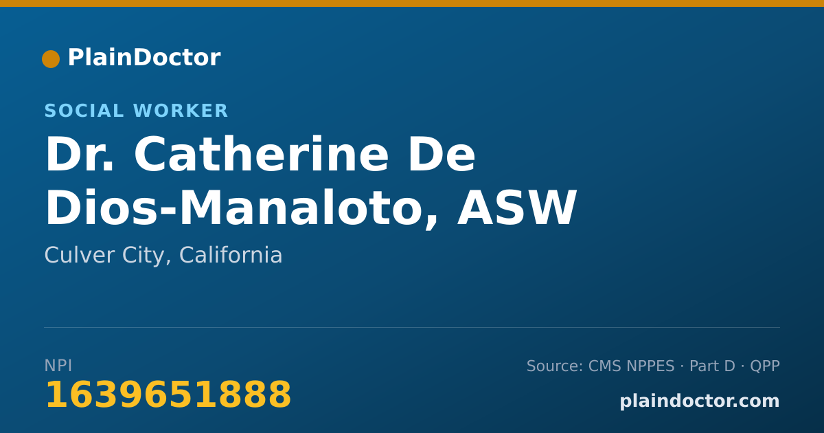Shareable card for Catherine De Dios-Manaloto, ASW - Social Worker, Culver City, CA