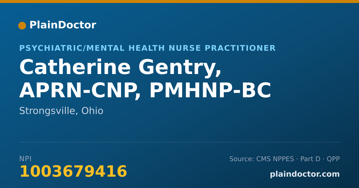 Shareable card for Catherine Gentry, APRN-CNP, PMHNP-BC - Psychiatric/Mental Health Nurse Practitioner, Strongsville, OH
