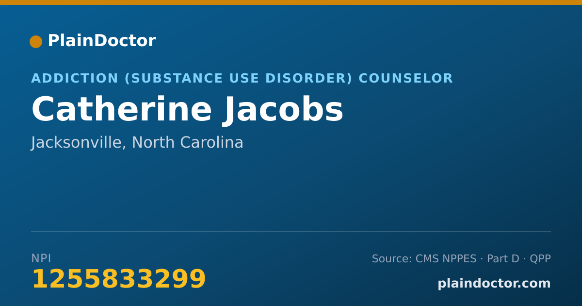 Shareable card for Catherine Jacobs - Addiction (Substance Use Disorder) Counselor, Jacksonville, NC