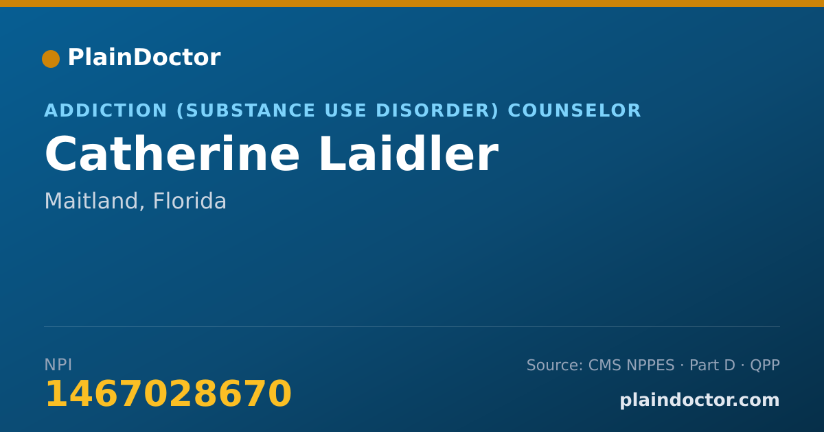 Shareable card for Catherine Laidler - Addiction (Substance Use Disorder) Counselor, Maitland, FL