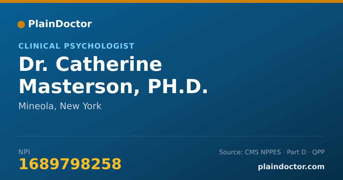 Shareable card for Catherine Masterson, PH.D. - Clinical Psychologist, Mineola, NY