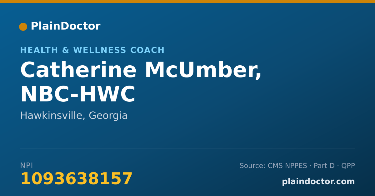 Shareable card for Catherine McUmber, NBC-HWC - Health & Wellness Coach, Hawkinsville, GA