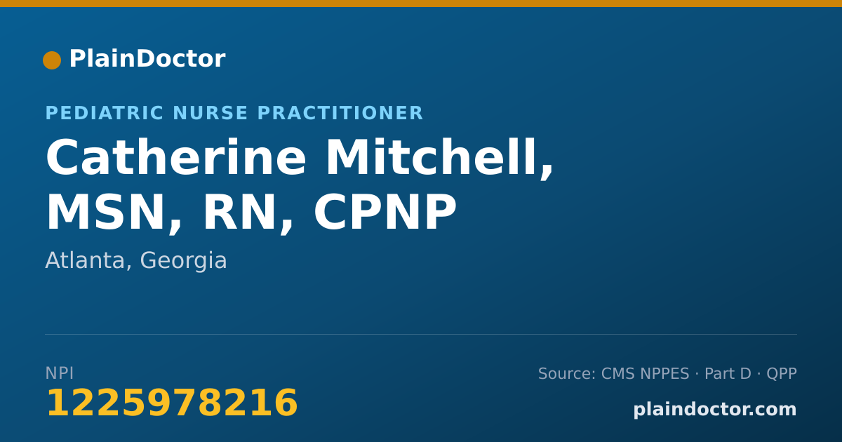 Shareable card for Catherine Mitchell, MSN, RN, CPNP - Pediatric Nurse Practitioner, Atlanta, GA