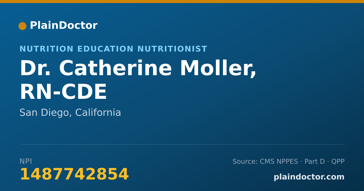 Shareable card for Catherine Moller, RN-CDE - Nutrition Education Nutritionist, San Diego, CA