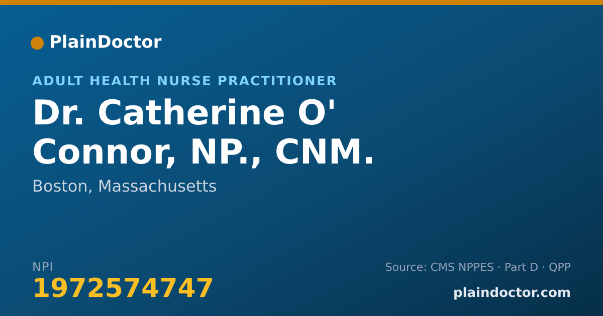 Shareable card for Catherine O' Connor, NP., CNM. - Adult Health Nurse Practitioner, Boston, MA