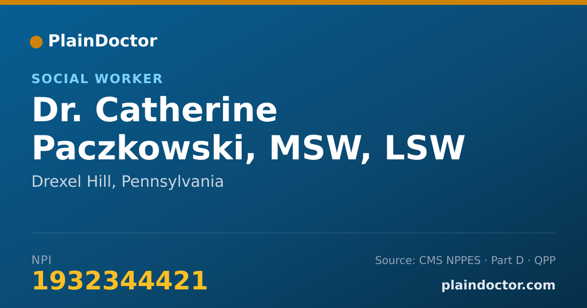 Shareable card for Catherine Paczkowski, MSW, LSW - Social Worker, Drexel Hill, PA