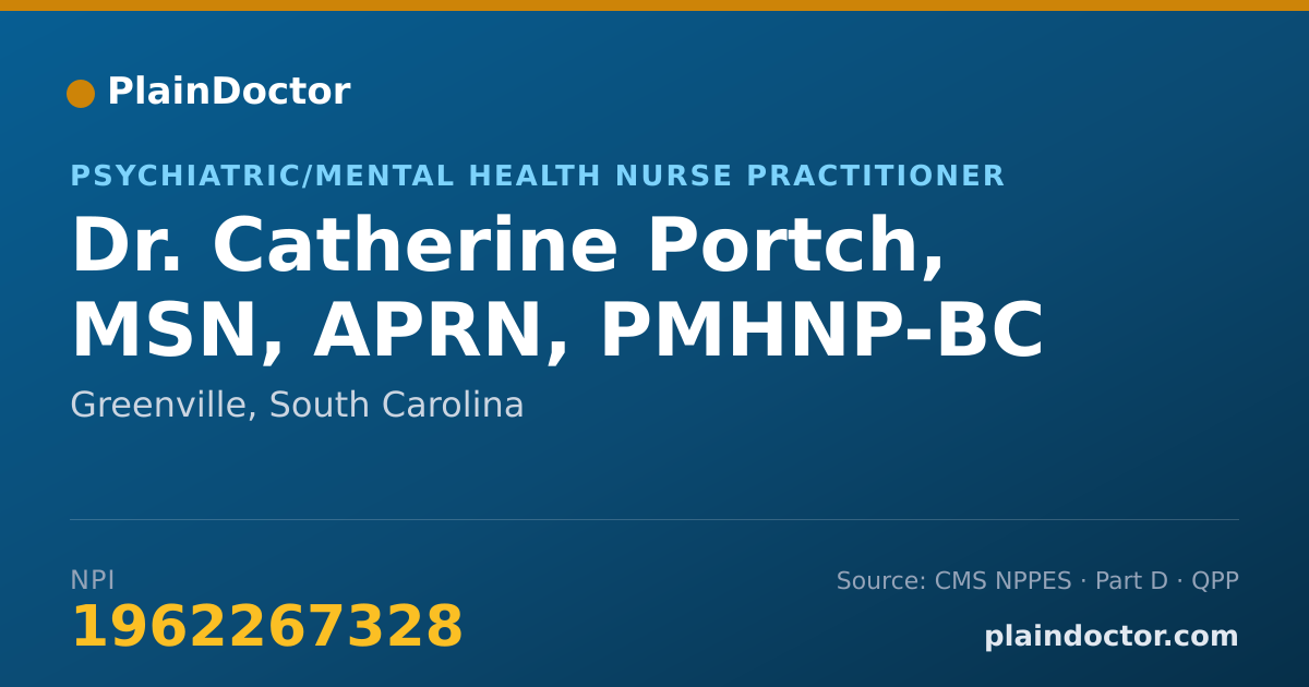 Shareable card for Catherine Portch, MSN, APRN, PMHNP-BC - Psychiatric/Mental Health Nurse Practitioner, Greenville, SC