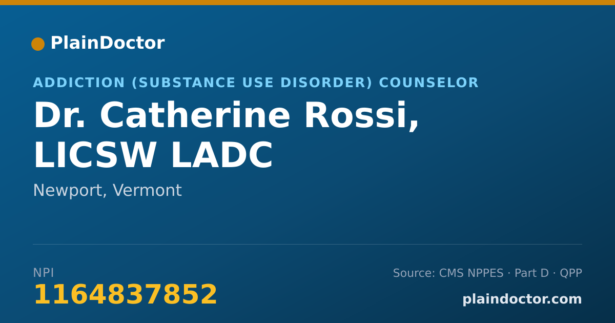 Shareable card for Catherine Rossi, LICSW LADC - Addiction (Substance Use Disorder) Counselor, Newport, VT