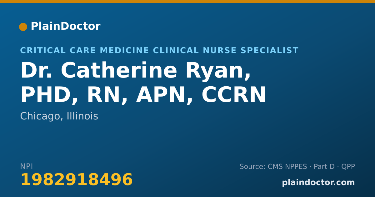 Shareable card for Catherine Ryan, PHD, RN, APN, CCRN - Critical Care Medicine Clinical Nurse Specialist, Chicago, IL