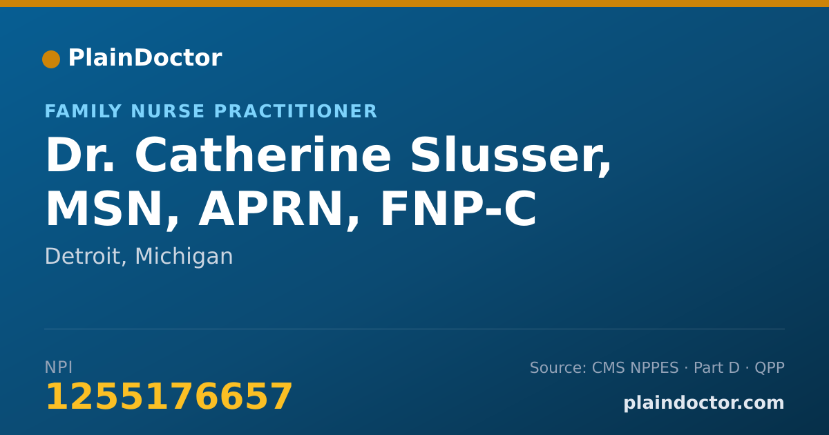 Shareable card for Catherine Slusser, MSN, APRN, FNP-C - Family Nurse Practitioner, Detroit, MI