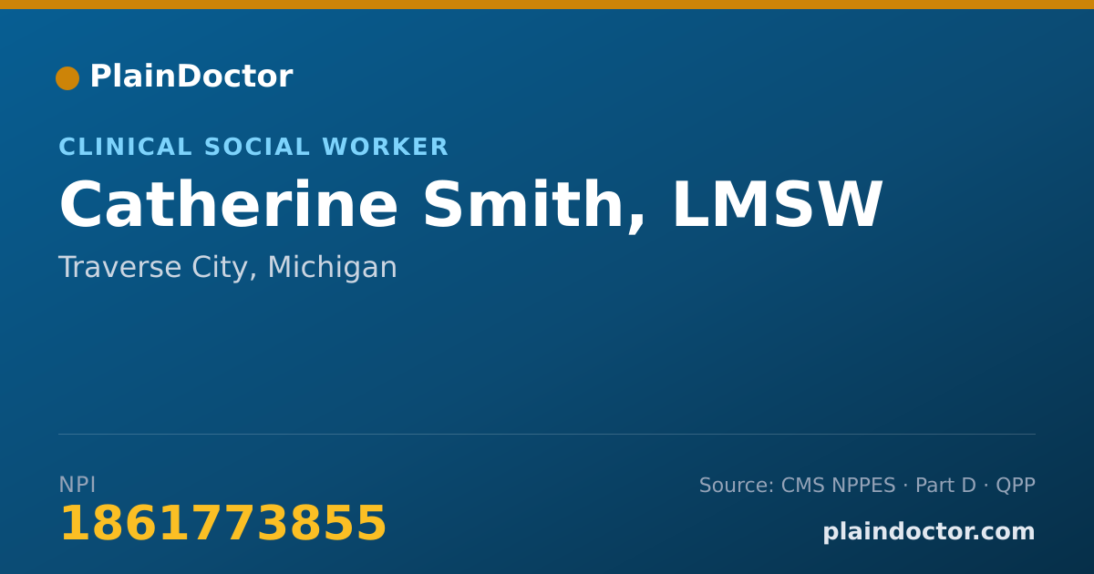 Shareable card for Catherine Smith, LMSW - Clinical Social Worker, Traverse City, MI