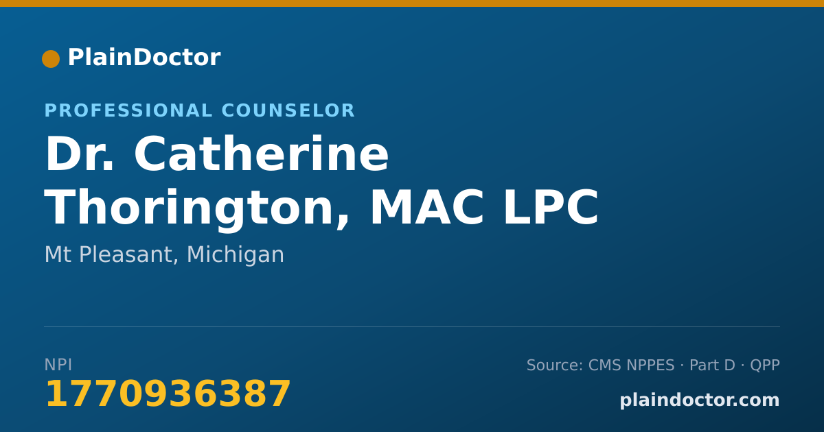 Shareable card for Catherine Thorington, MAC LPC - Professional Counselor, Mt Pleasant, MI
