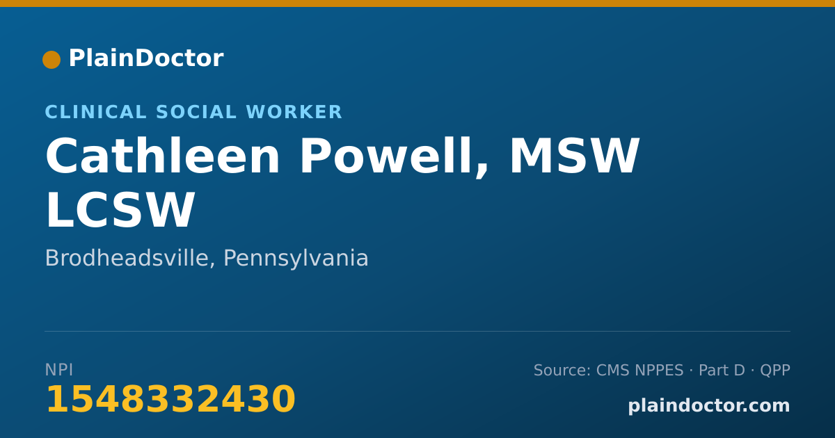 Shareable card for Cathleen Powell, MSW LCSW - Clinical Social Worker, Brodheadsville, PA