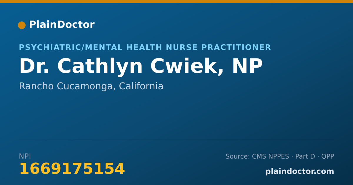 Shareable card for Cathlyn Cwiek, NP - Psychiatric/Mental Health Nurse Practitioner, Rancho Cucamonga, CA