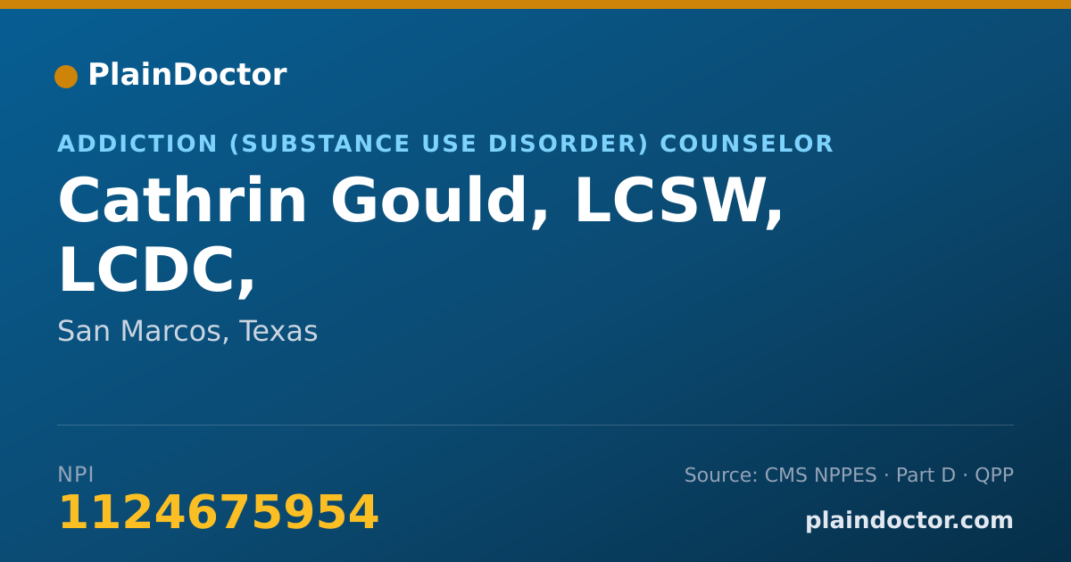 Shareable card for Cathrin Gould, LCSW, LCDC, - Addiction (Substance Use Disorder) Counselor, San Marcos, TX