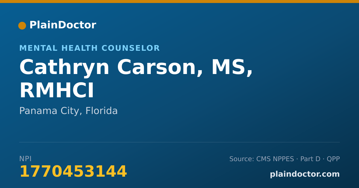 Shareable card for Cathryn Carson, MS, RMHCI - Mental Health Counselor, Panama City, FL