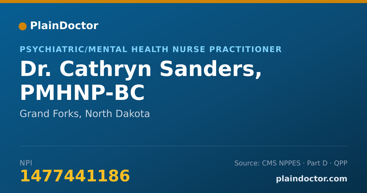 Shareable card for Cathryn Sanders, PMHNP-BC - Psychiatric/Mental Health Nurse Practitioner, Grand Forks, ND