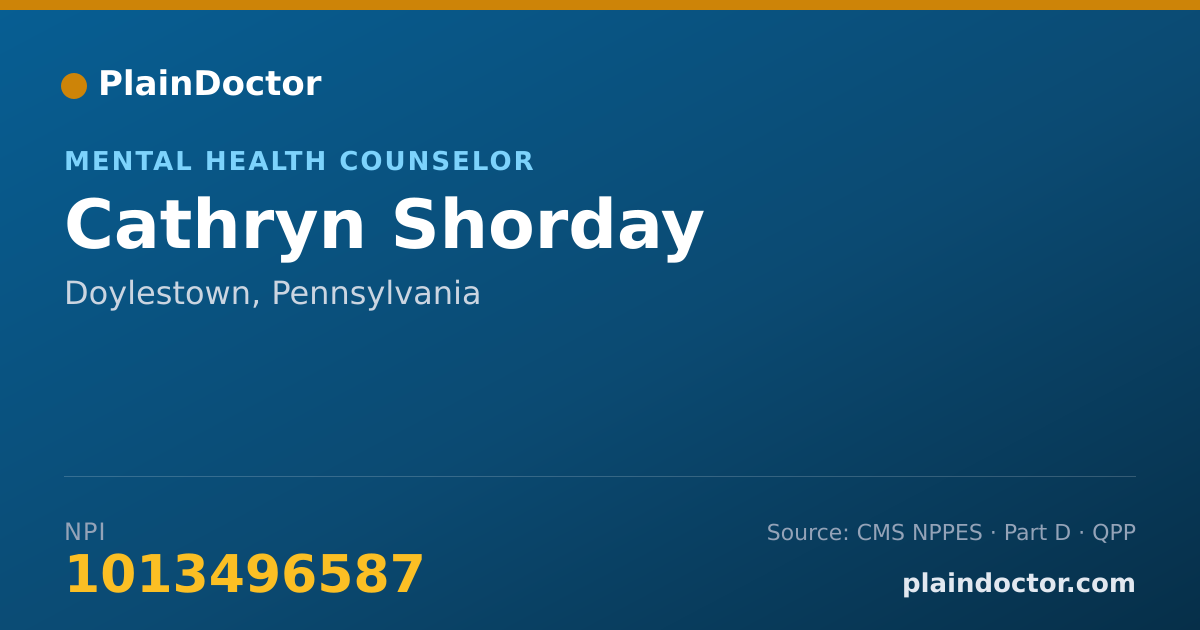 Shareable card for Cathryn Shorday - Mental Health Counselor, Doylestown, PA