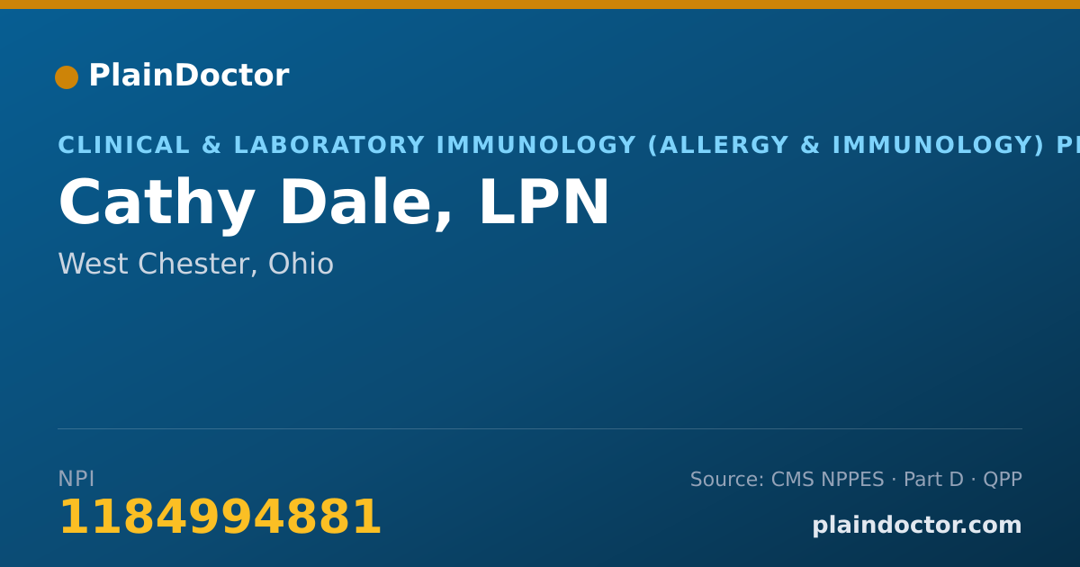Shareable card for Cathy Dale, LPN - Clinical & Laboratory Immunology (Allergy & Immunology) Physician, West Chester, OH