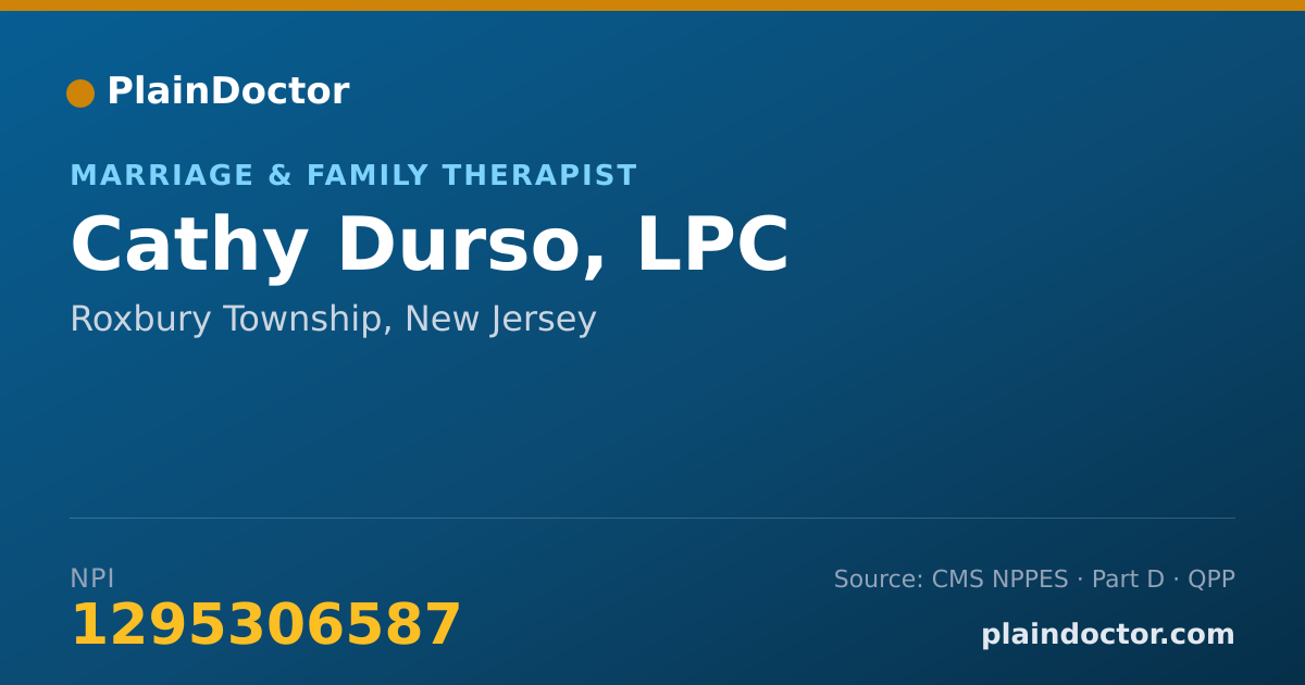 Shareable card for Cathy Durso, LPC - Marriage & Family Therapist, Roxbury Township, NJ
