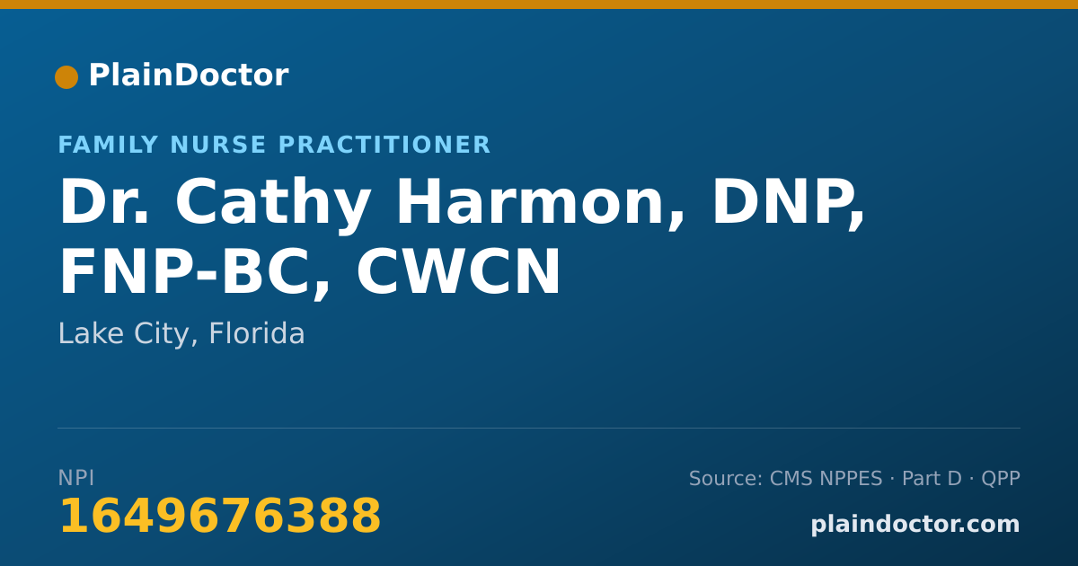 Shareable card for Cathy Harmon, DNP, FNP-BC, CWCN - Family Nurse Practitioner, Lake City, FL