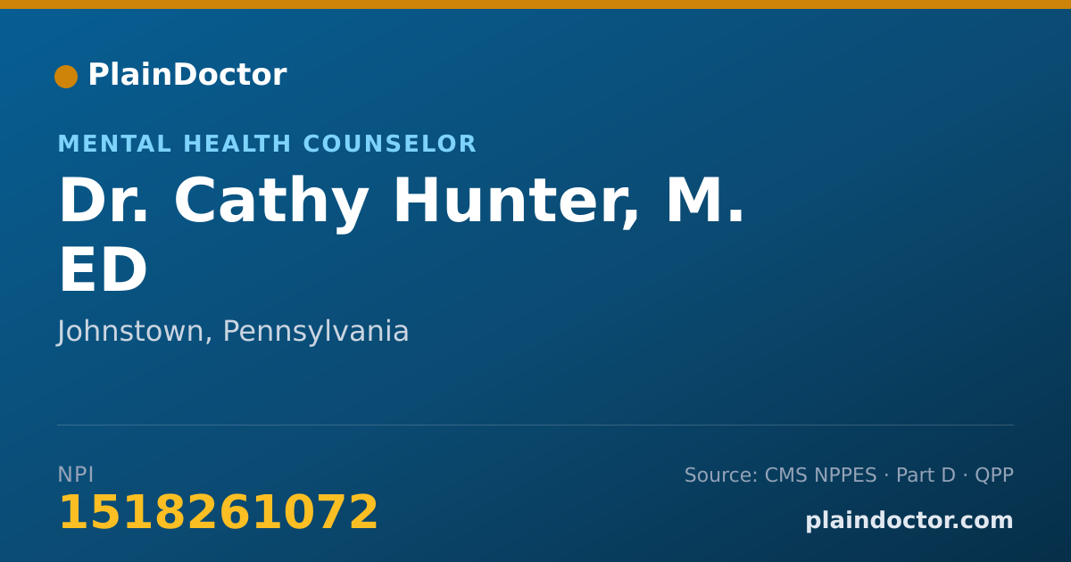 Shareable card for Cathy Hunter, M. ED - Mental Health Counselor, Johnstown, PA