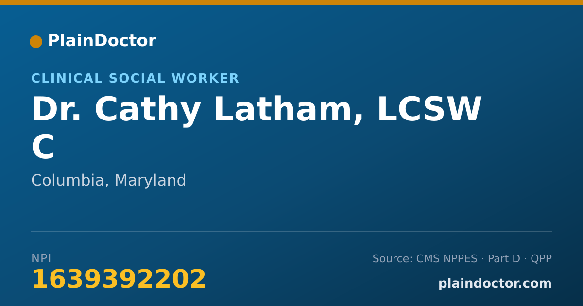 Shareable card for Cathy Latham, LCSW C - Clinical Social Worker, Columbia, MD