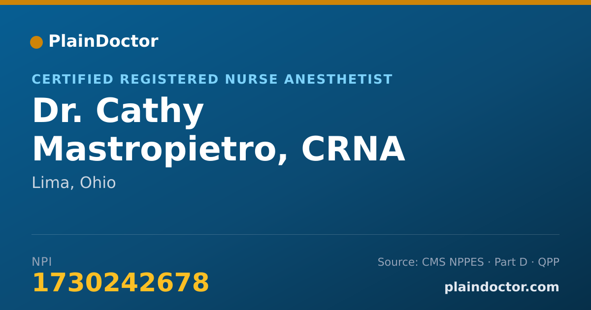 Shareable card for Cathy Mastropietro, CRNA - Certified Registered Nurse Anesthetist, Lima, OH
