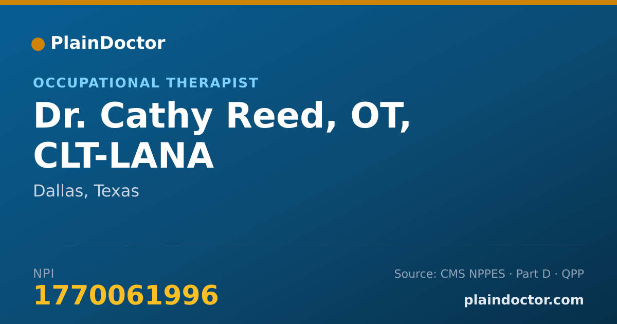 Shareable card for Cathy Reed, OT, CLT-LANA - Occupational Therapist, Dallas, TX