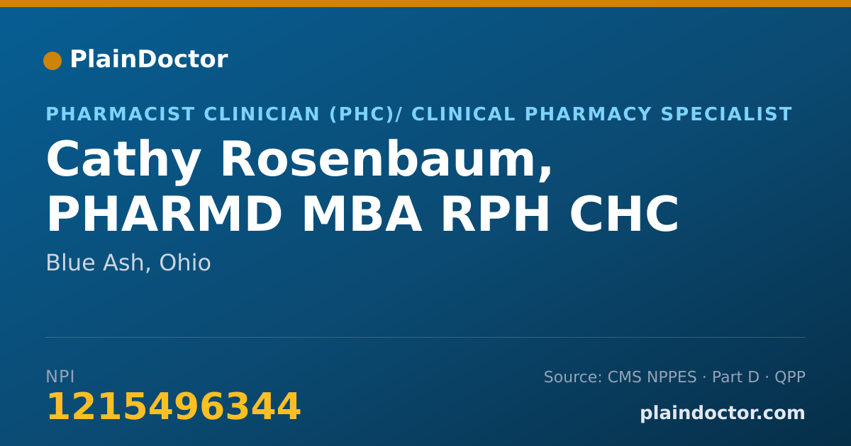 Shareable card for Cathy Rosenbaum, PHARMD MBA RPH CHC - Pharmacist Clinician (PhC)/ Clinical Pharmacy Specialist, Blue Ash, OH