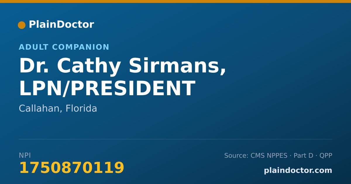 Shareable card for Cathy Sirmans, LPN/PRESIDENT - Adult Companion, Callahan, FL