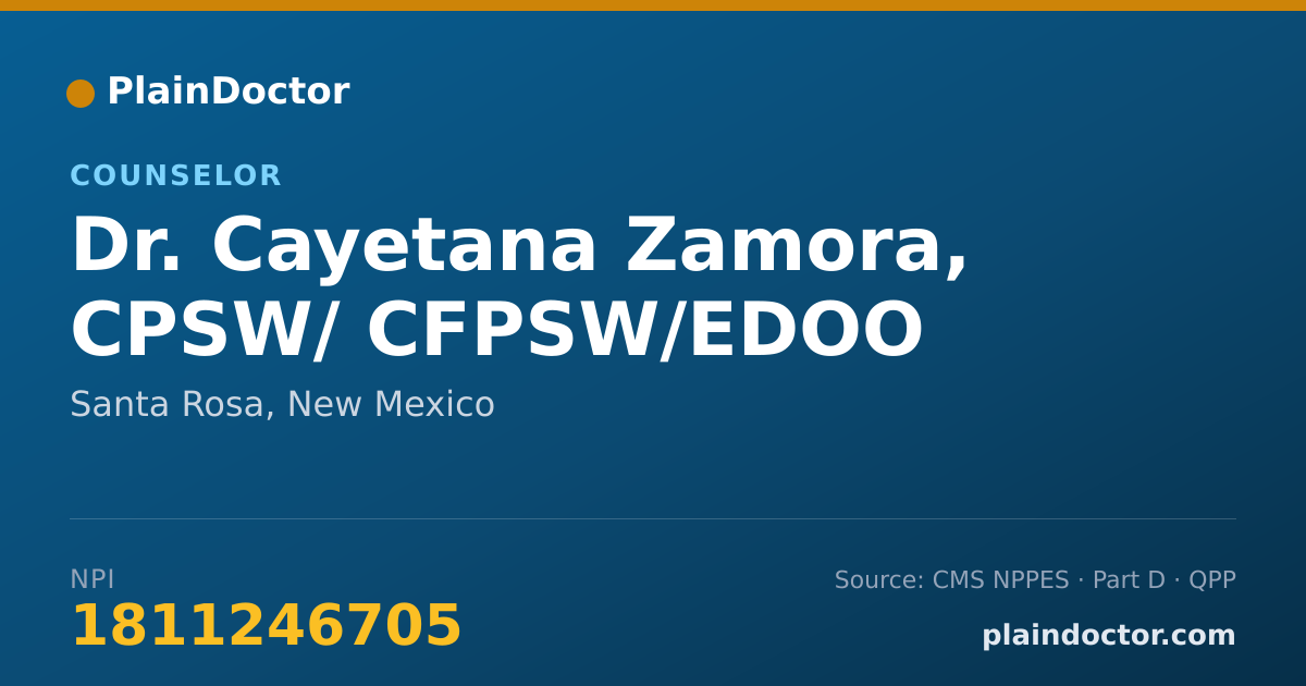 Shareable card for Cayetana Zamora, CPSW/ CFPSW/EDOO - Counselor, Santa Rosa, NM