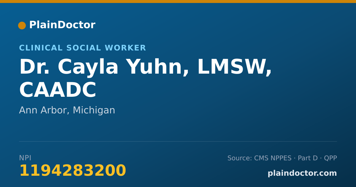 Shareable card for Cayla Yuhn, LMSW, CAADC - Clinical Social Worker, Ann Arbor, MI