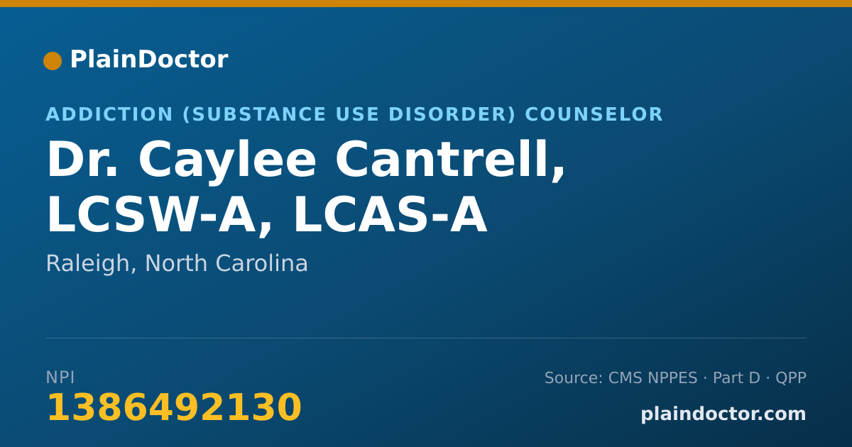 Shareable card for Caylee Cantrell, LCSW-A, LCAS-A - Addiction (Substance Use Disorder) Counselor, Raleigh, NC